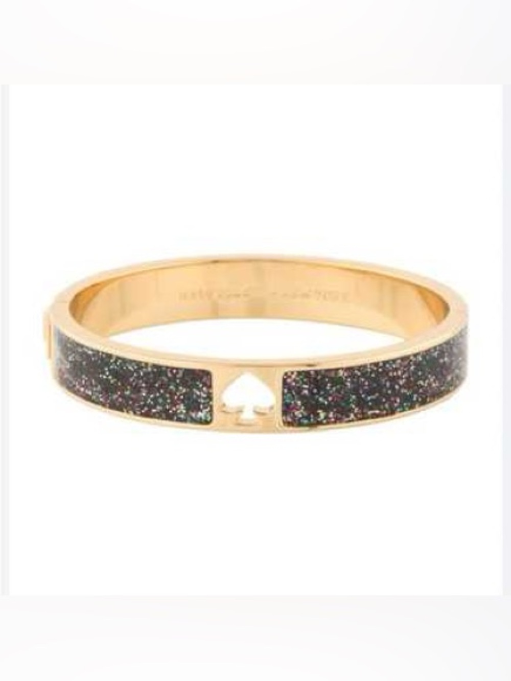 kate spade Black Glitter Spade Hole Punch Gold-Tone Hinge Cuff Bangle Bracelet